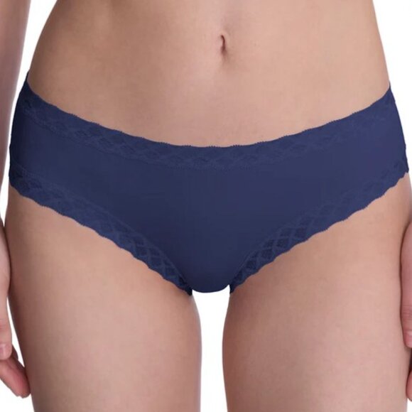 Natori Bliss Cotton Lace Trim Full Coverage Brief Panties Ink Blue Large L - Picture 1 of 8